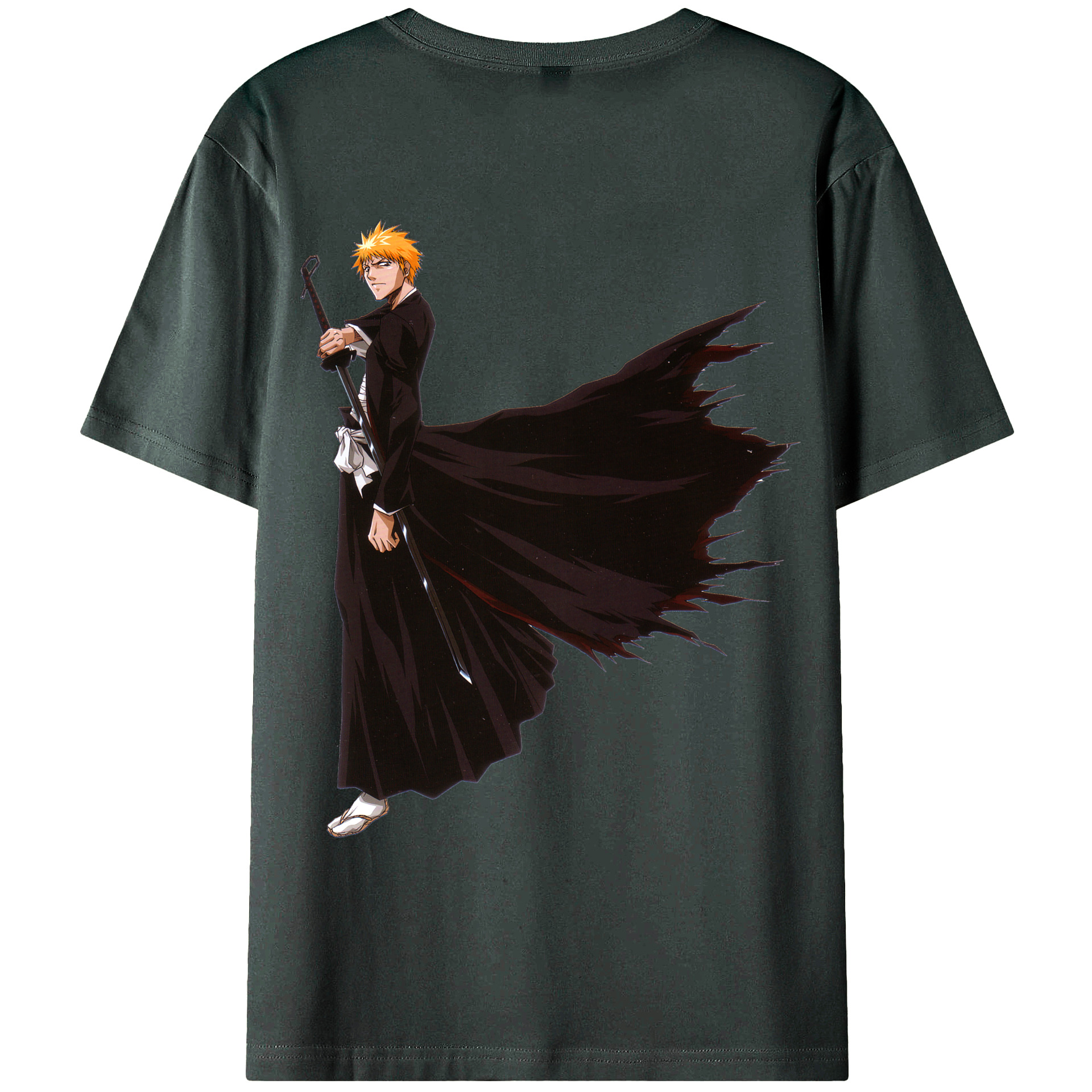 （画像用） ブリーチ 黒崎一護（くろさき いちご）BLEACH Kurosaki Ichigo 綿100％ メンズ半袖Tシャツ（バックプリント） 通気性
